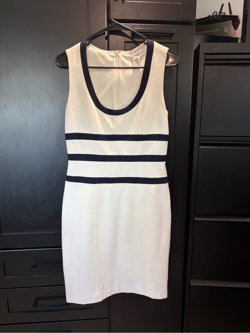 Cache White Mini Dress with Navy Trim